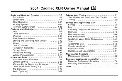 2004 Cadillac XLR Owner's Manual | English