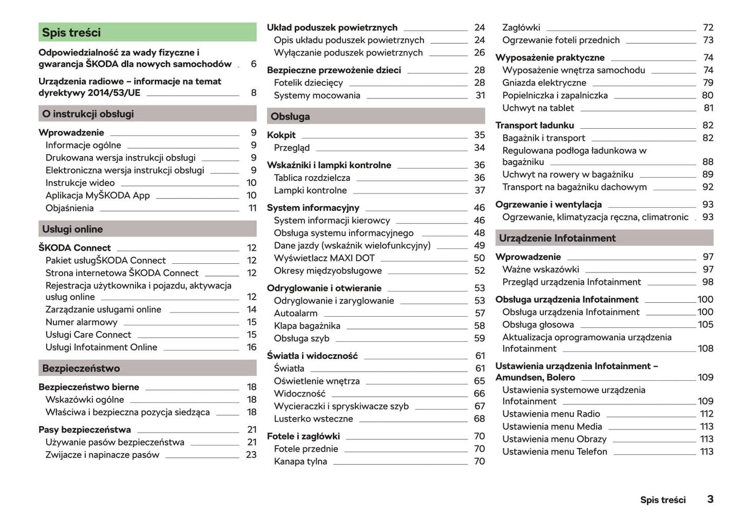 2017-2018 Skoda Fabia Owner's Manual | Polish