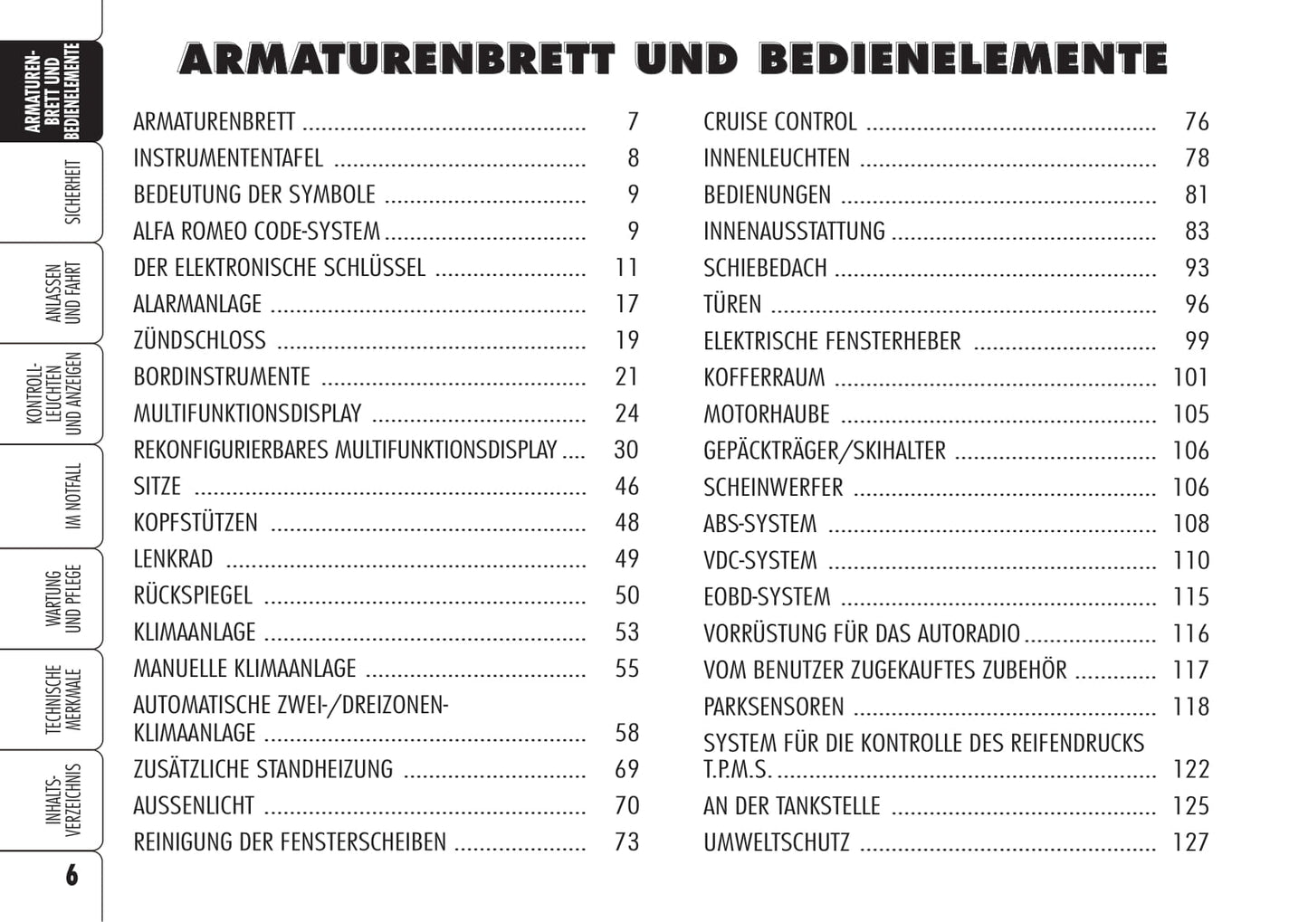 2005-2008 Alfa Romeo 159 Bedienungsanleitung | Deutsch