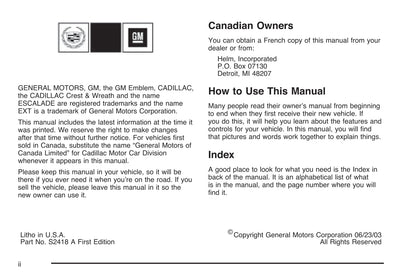 2004 Cadillac Escalade Owner's Manual | English