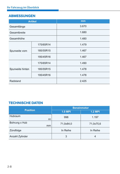 2019-2020 Hyundai i10 Bedienungsanleitung | Deutsch