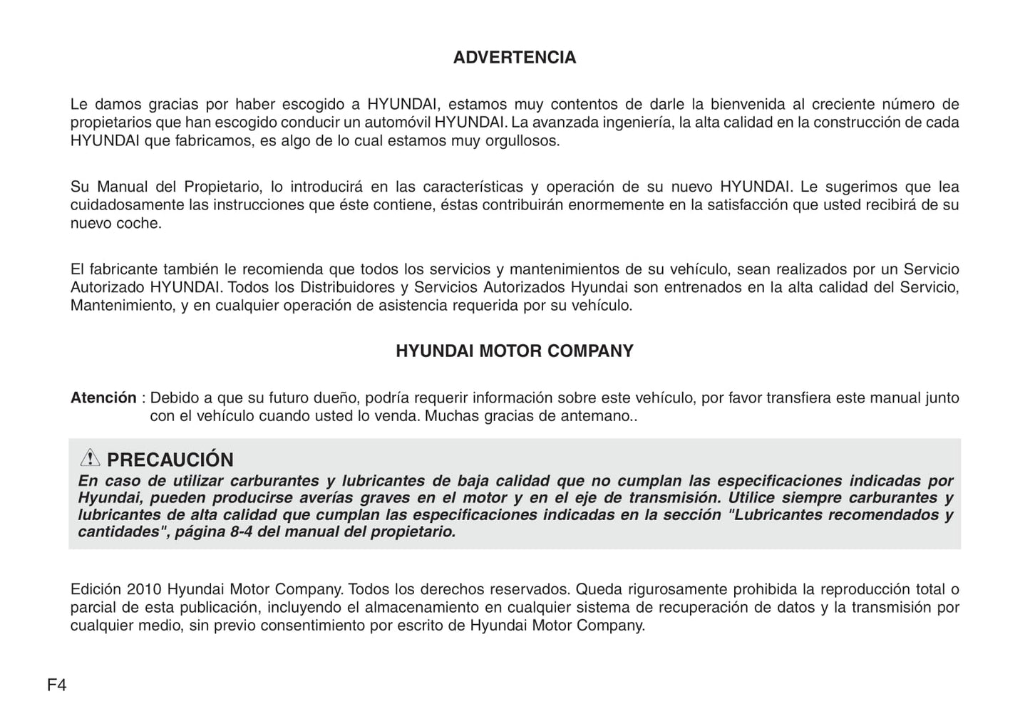 2010-2012 Hyundai Santa Fe Manuel du propriétaire | Espagnol