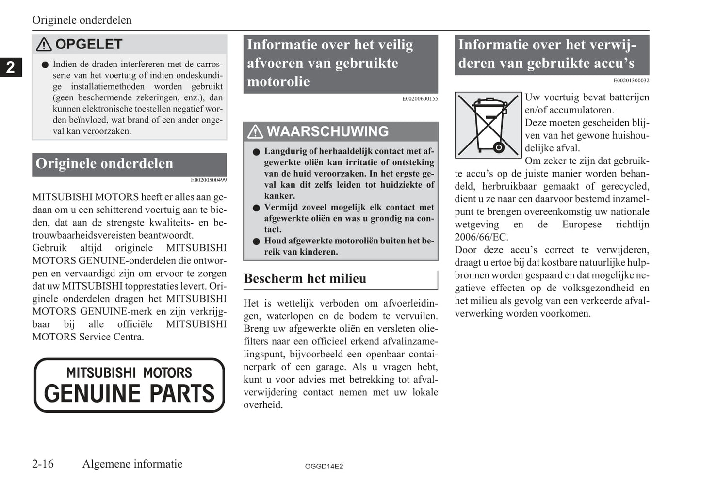 2012-2015 Mitsubishi Outlander PHEV Owner's Manual | Dutch