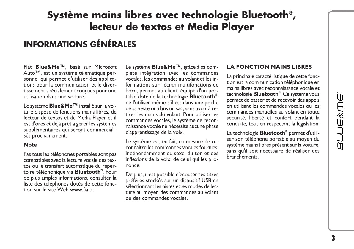 Fiat Qubo Blue&Me  Guide d'utilisation 2008 - 2016