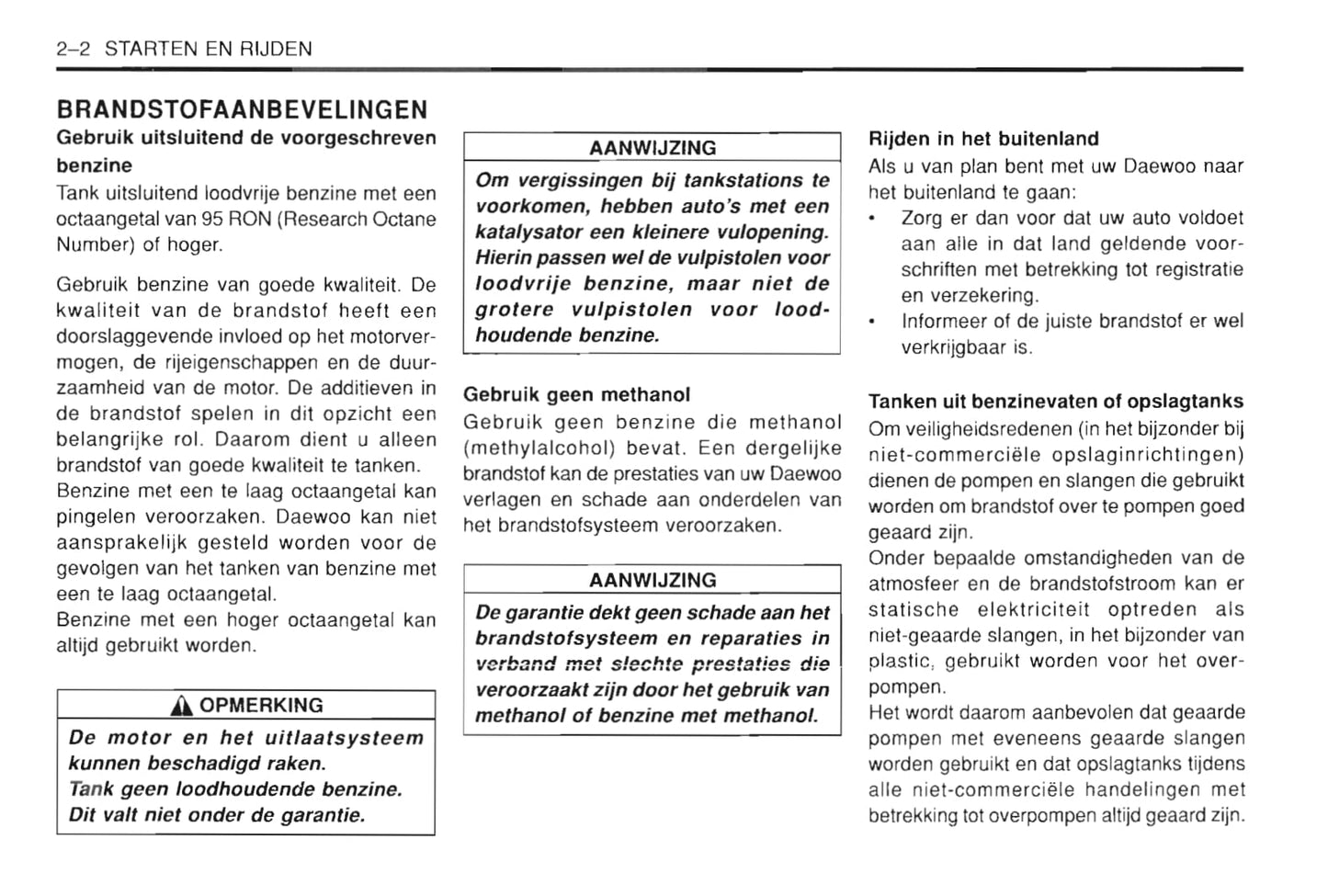 1997-2002 Daewoo Leganza Bedienungsanleitung | Niederländisch