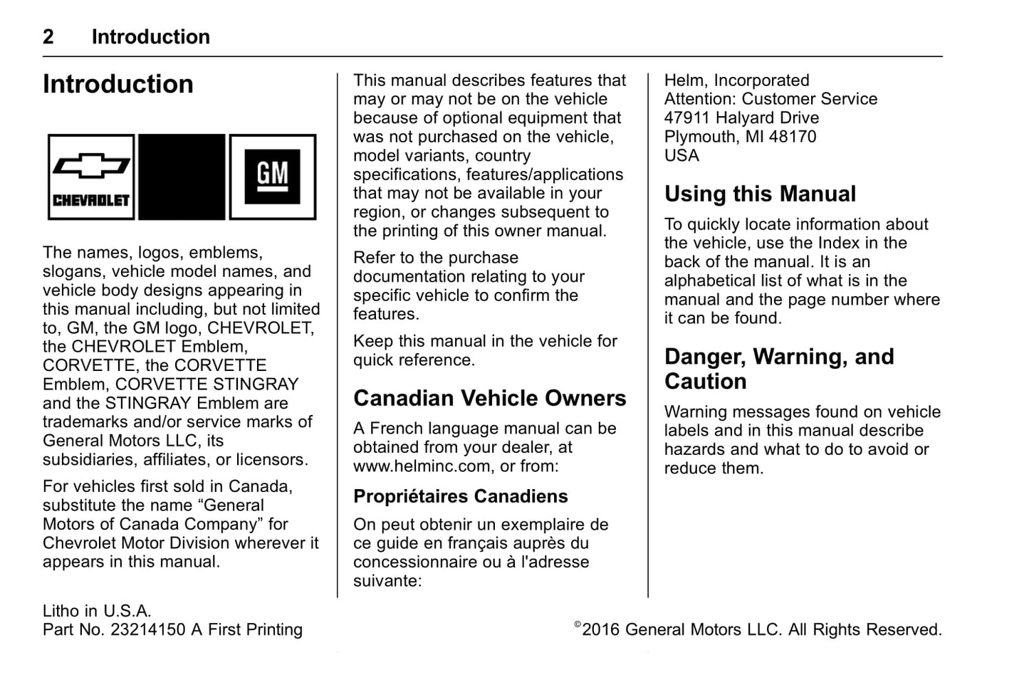 2017 Chevrolet Corvette Owner's Manual | English