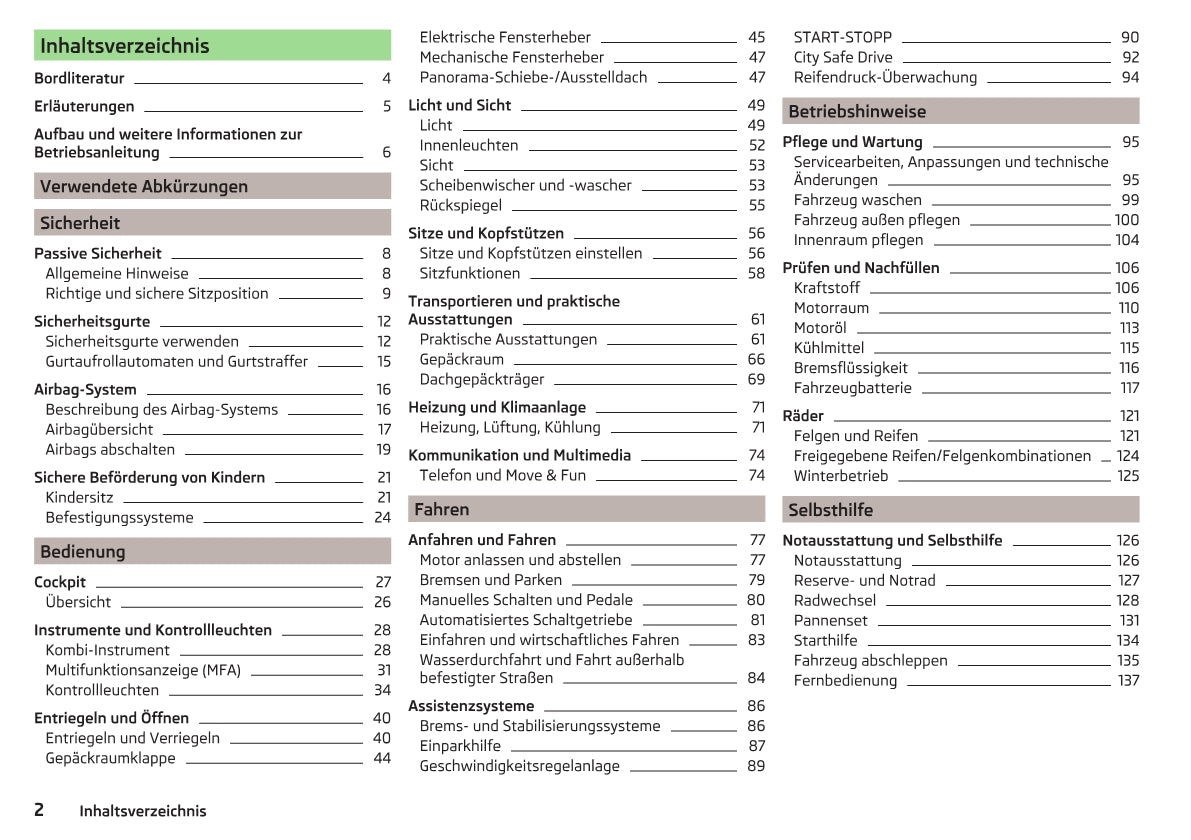 2014-2015 Skoda Citigo Owner's Manual | German