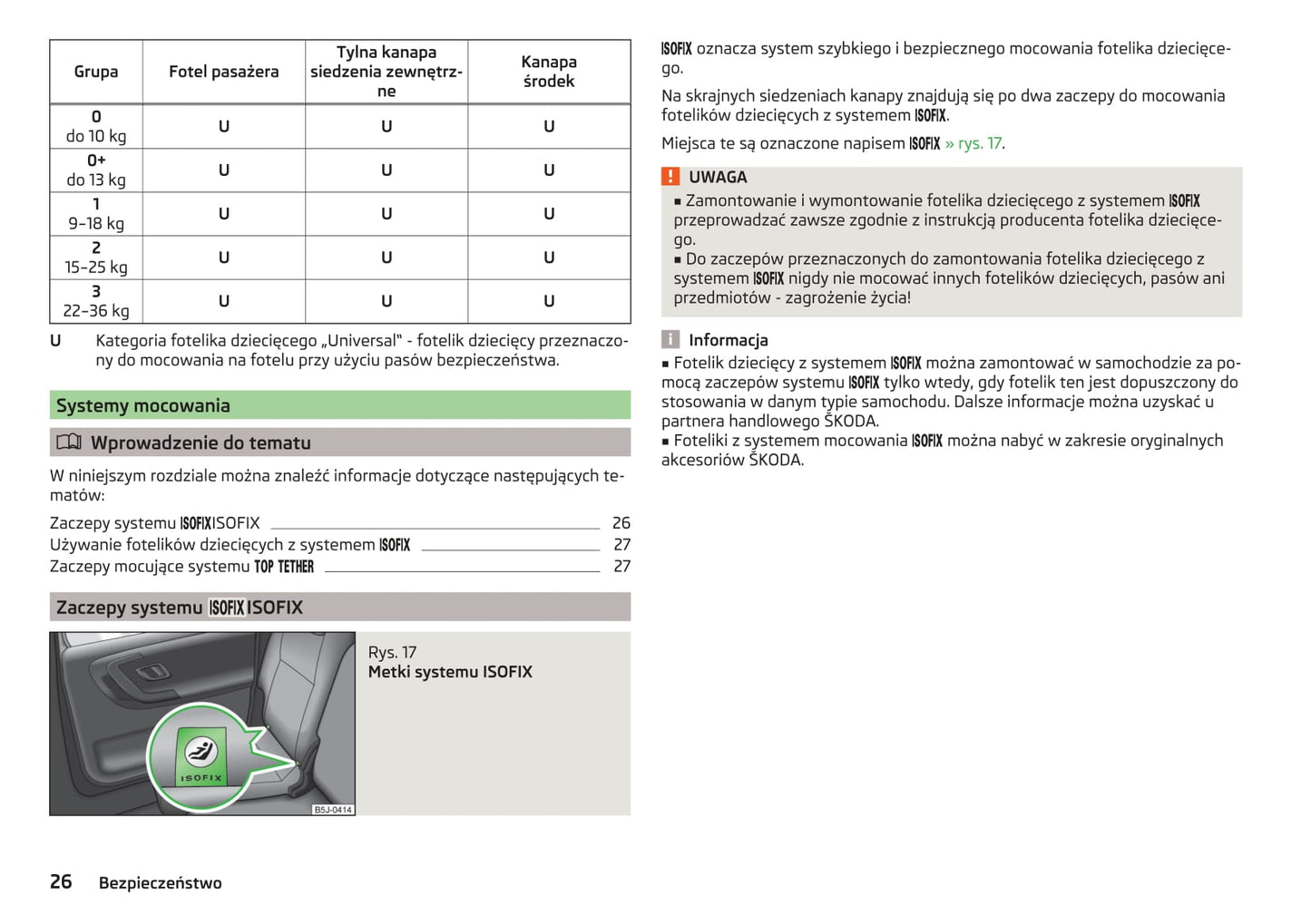 2014-2015 Skoda Roomster Owner's Manual | Polish