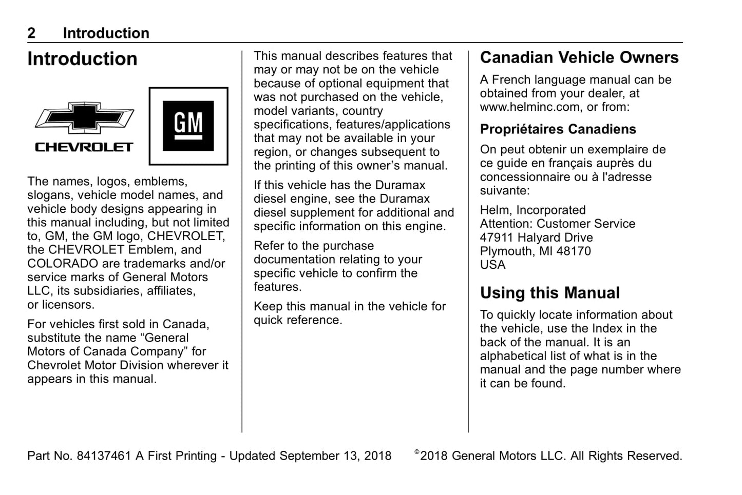 2019 Chevrolet Colorado Manuel du propriétaire | Anglais