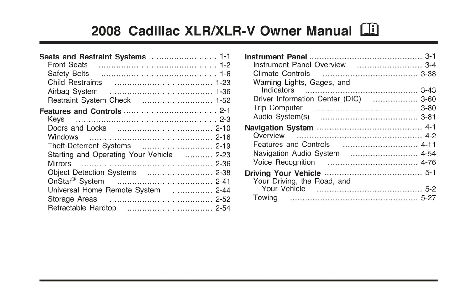 2008 Cadillac XLR/XLR-V Manuel du propriétaire | Anglais