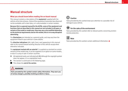 2004-2009 Seat Altea Manuel du propriétaire | Anglais