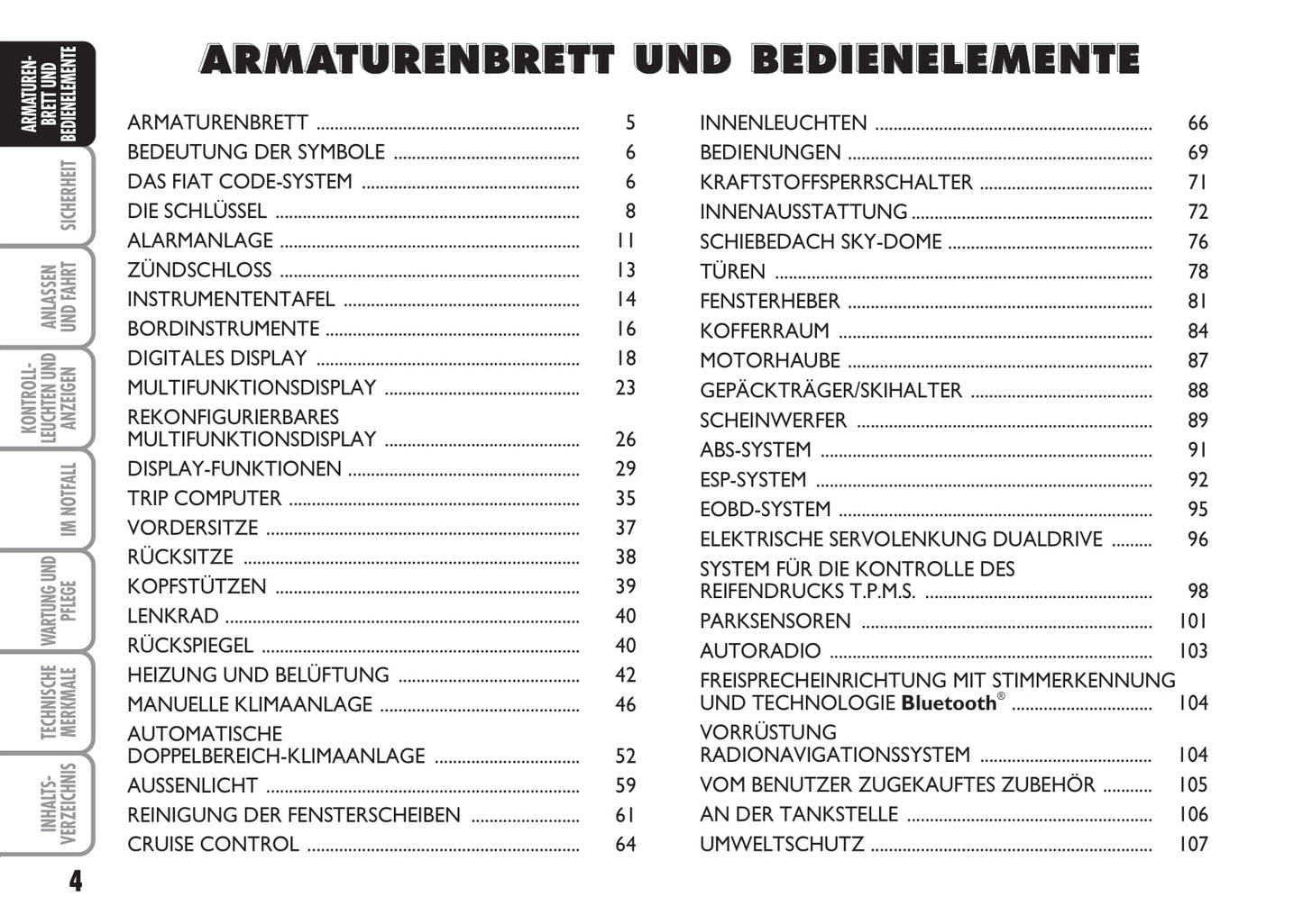 2007-2008 Fiat Grande Punto Bedienungsanleitung | Deutsch