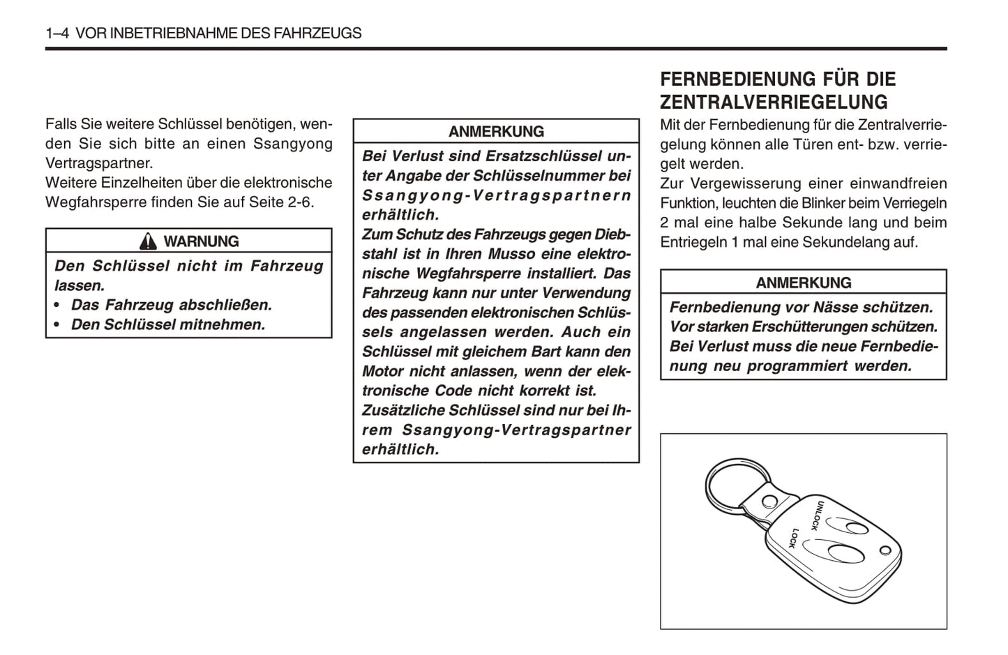 1998-2005 SsangYong Musso Manuel du propriétaire | Allemand