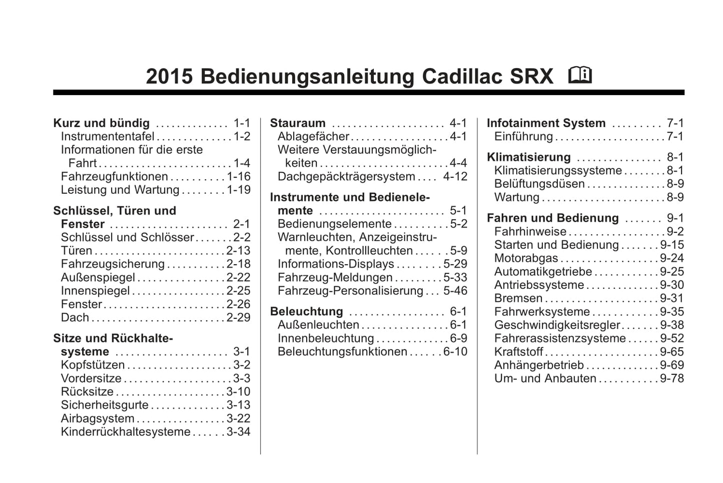 2015-2017 Cadillac SRX Owner's Manual | German