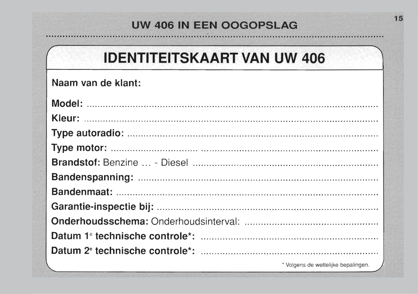 1999-2001 Peugeot 406 Owner's Manual | Dutch