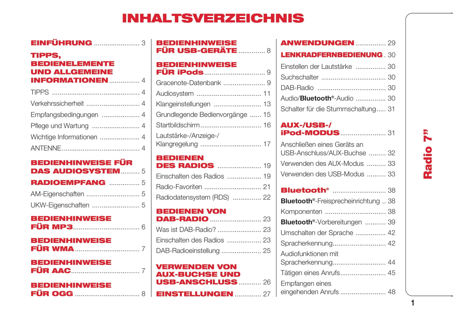 Abarth 124 Spider Radio 7.0 Bedienungsanleitung 2016 - 2018