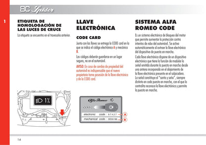 2010 Alfa Romeo 8C Spider Owner's Manual | Spanish