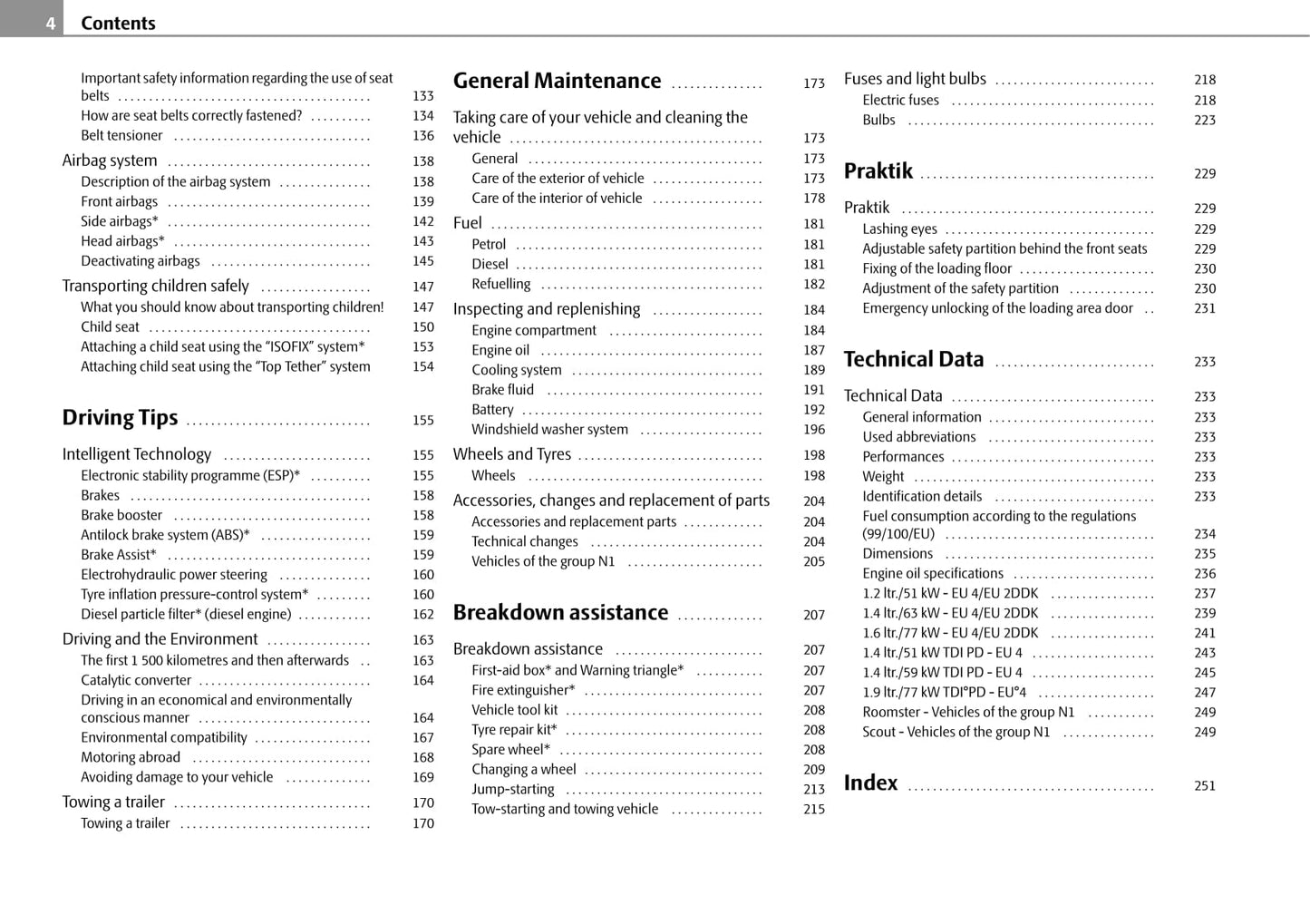 2009-2010 Skoda Roomster Owner's Manual | English