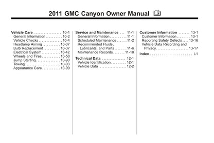 2011 GMC Canyon Gebruikershandleiding | Engels