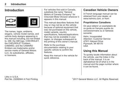 2018 Chevrolet Camaro Manuel du propriétaire | Anglais