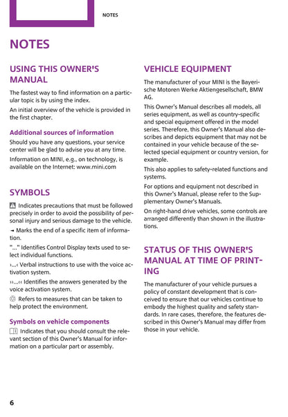 2011-2015 Mini Convertible/Coupé/Roadster Manuel du propriétaire | Anglais