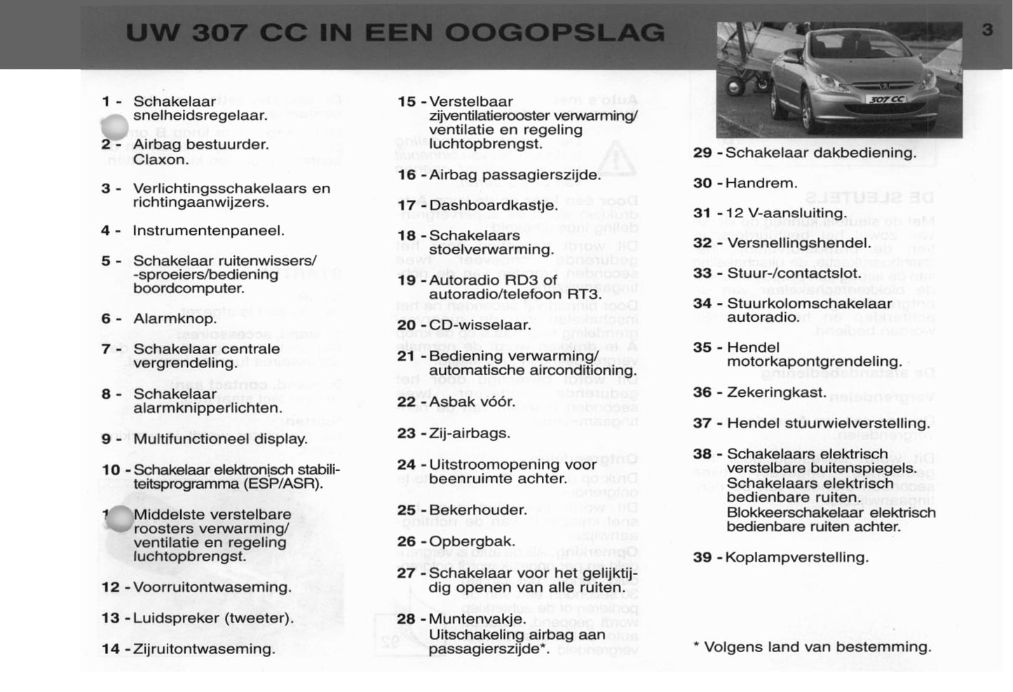 2003 Peugeot 307 CC Gebruikershandleiding | Nederlands