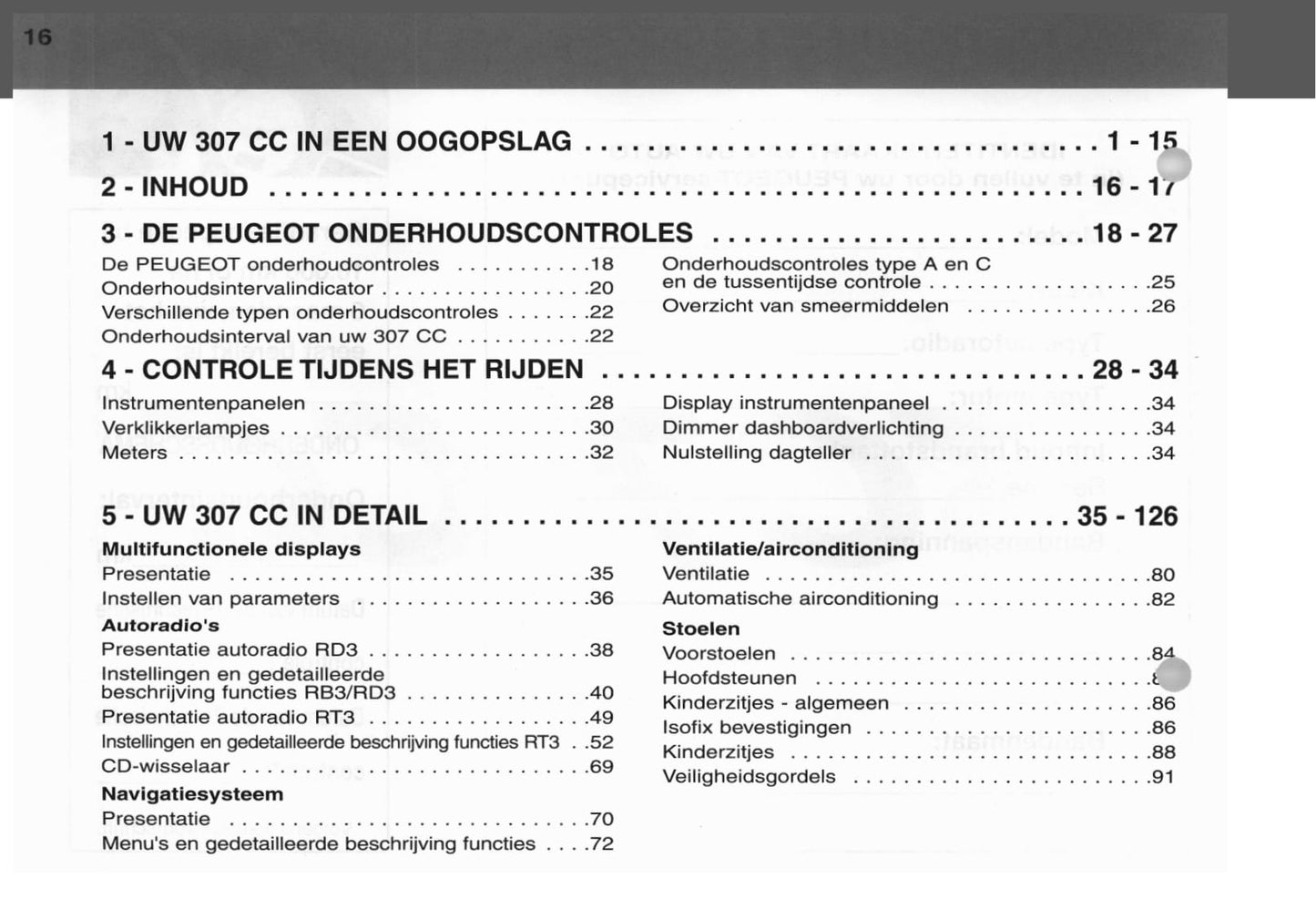 2003 Peugeot 307 CC Gebruikershandleiding | Nederlands