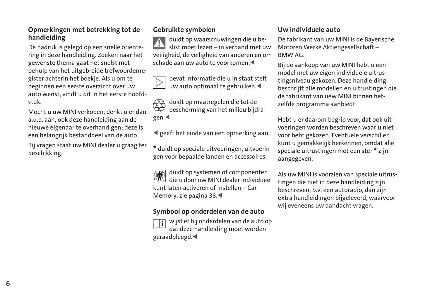 2001-2006 Mini Cooper/Cooper S/One Owner's Manual | Dutch