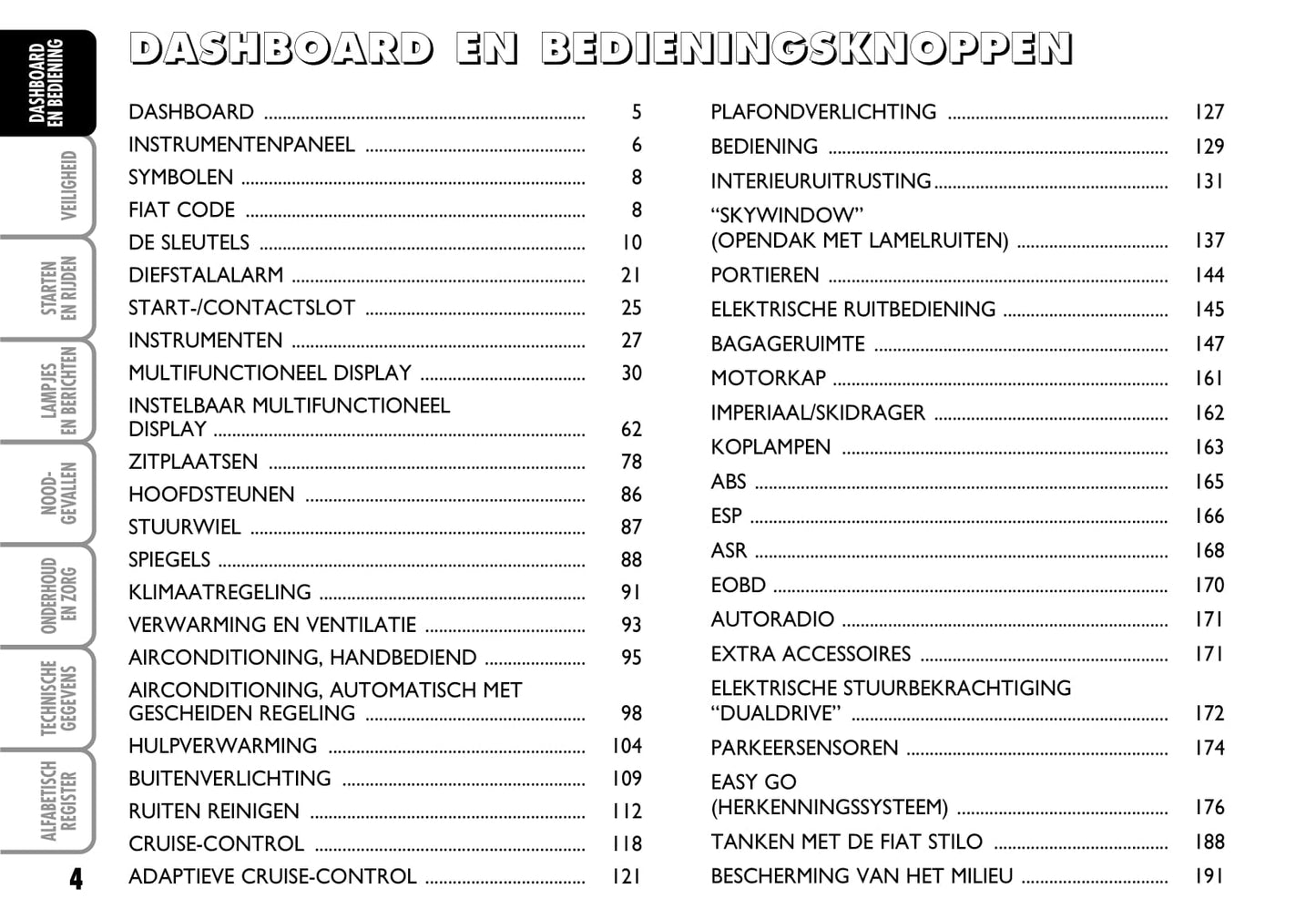 2003-2004 Fiat Stilo Bedienungsanleitung | Niederländisch