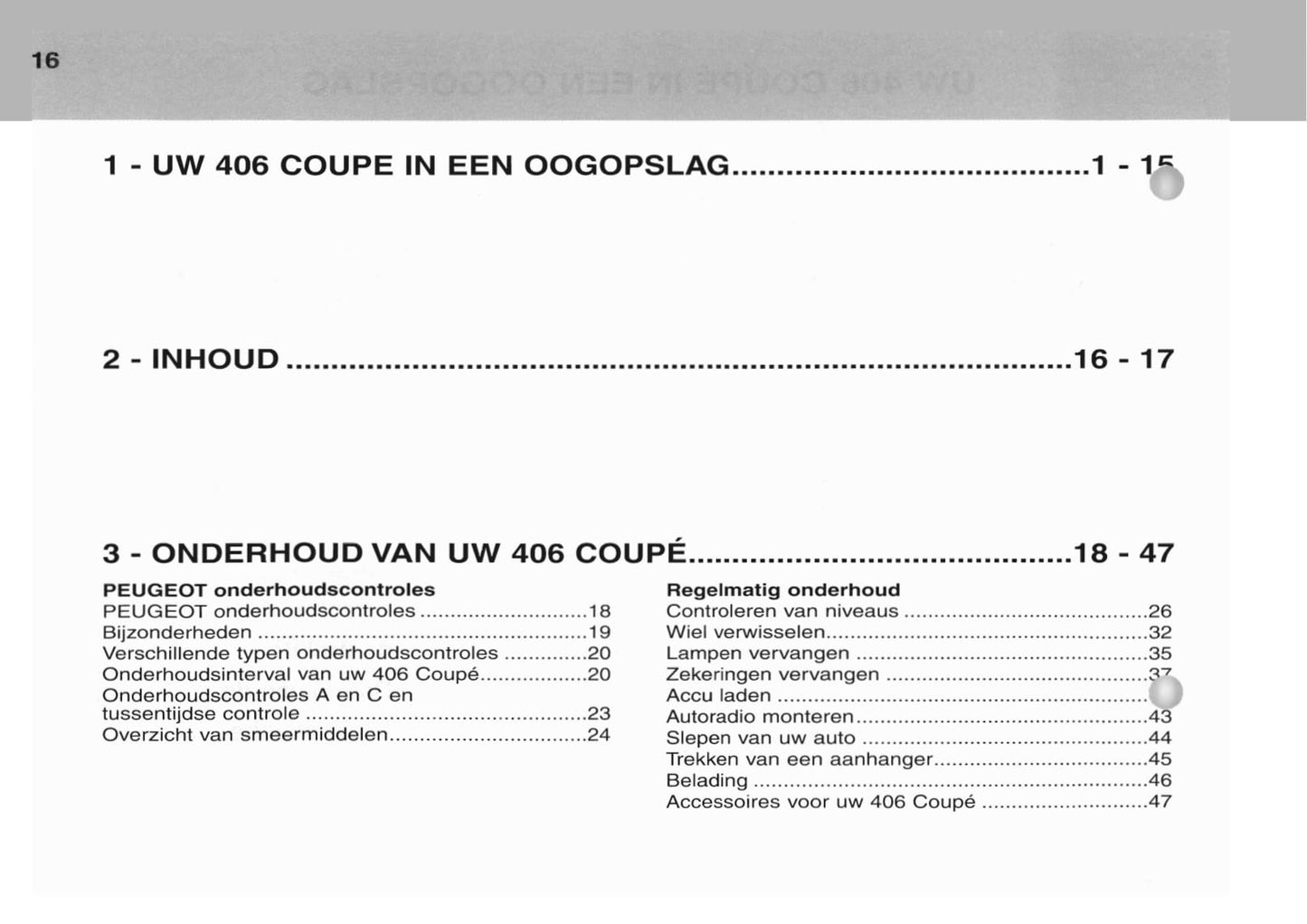 2003-2004 Peugeot 406 Coupé Owner's Manual | Dutch