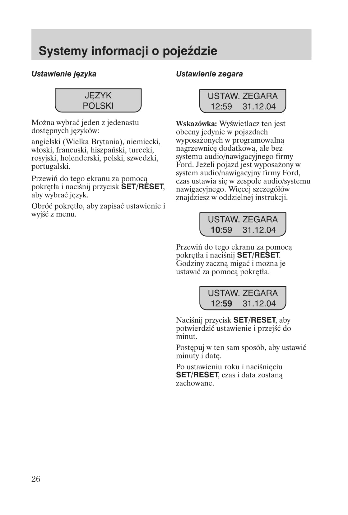 2008-2011 Ford Focus Owner's Manual | Polish