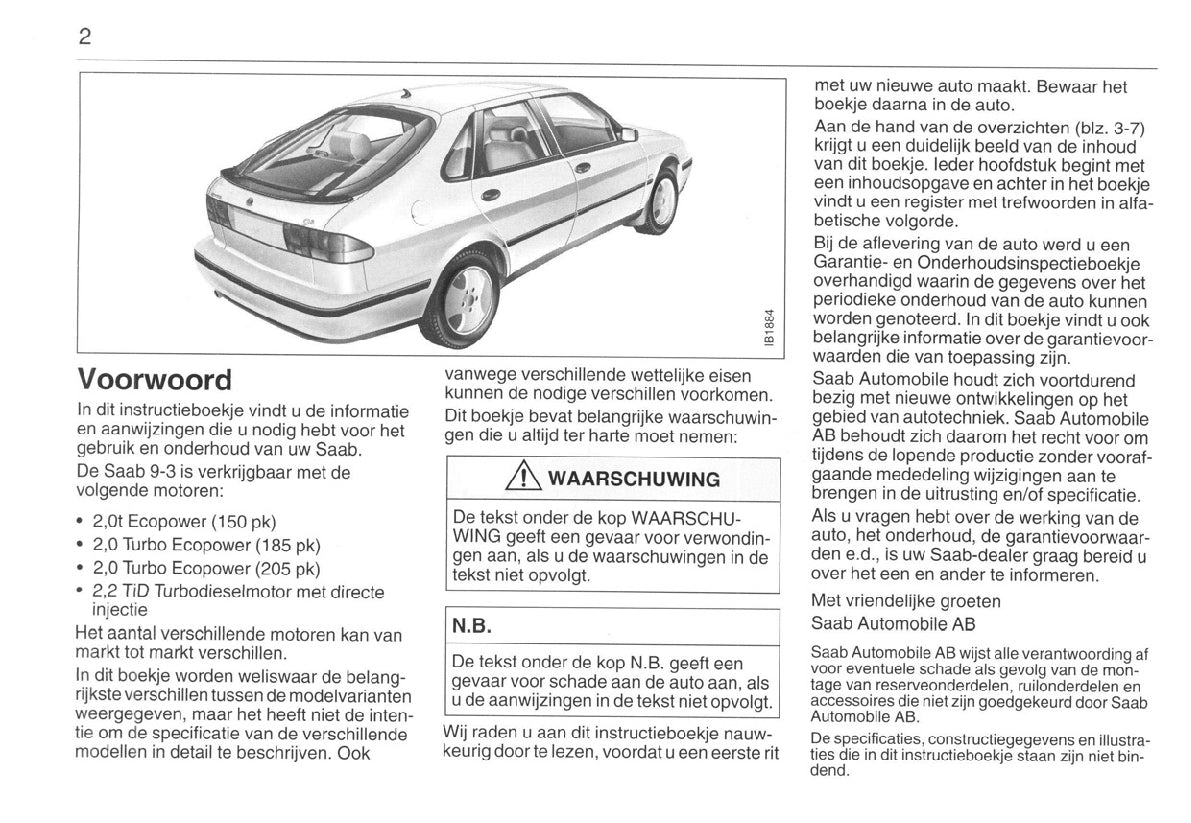 1998-2002 Saab 9-3 Bedienungsanleitung | Niederländisch