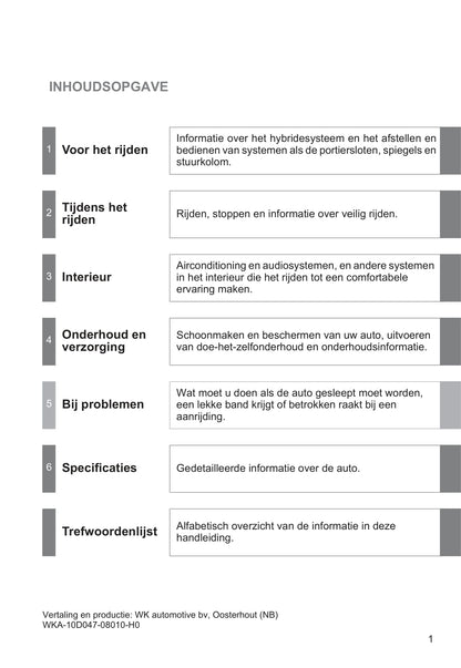 2010-2011 Toyota Auris Hybrid Owner's Manual | Dutch