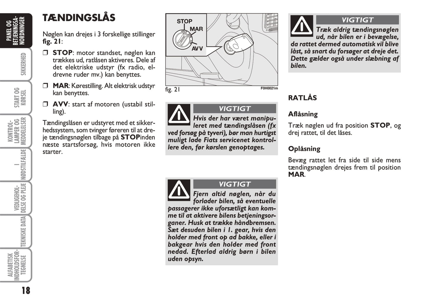 2010-2011 Fiat Idea Owner's Manual | Danish